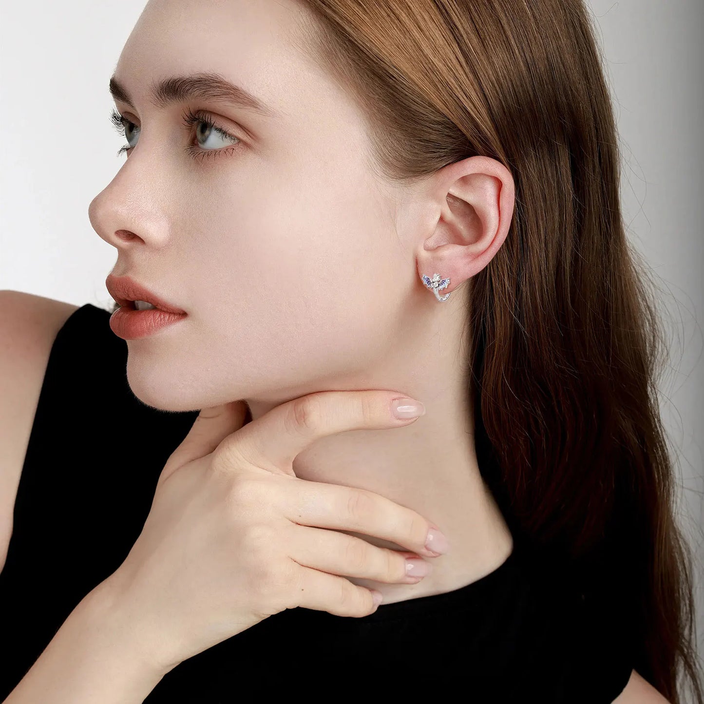 925 Sterling Silver Flying Dragon Hoop Earrings