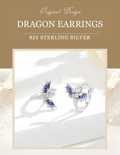 925 Sterling Silver Flying Dragon Hoop Earrings