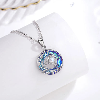 925 Sterling Silver Witch Knot Necklace with Austrian Crystal Moonstone