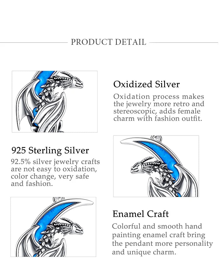 925 Sterling Silver dragon moon Earring