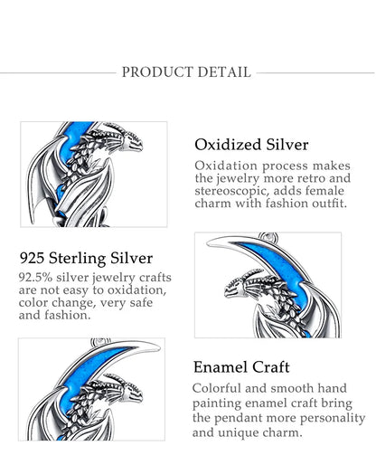 925 Sterling Silver dragon moon Earring