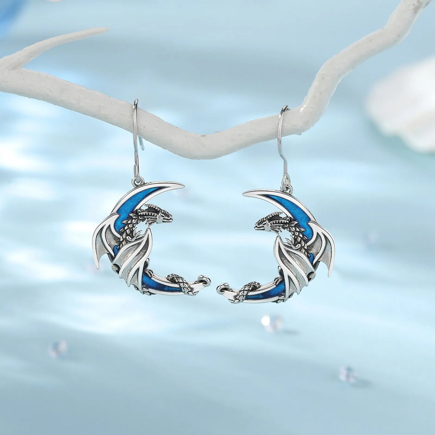 925 Sterling Silver dragon moon Earring
