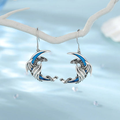 925 Sterling Silver dragon moon Earring