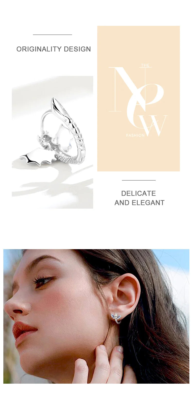 925 Sterling Silver Flying Dragon Hoop Earrings