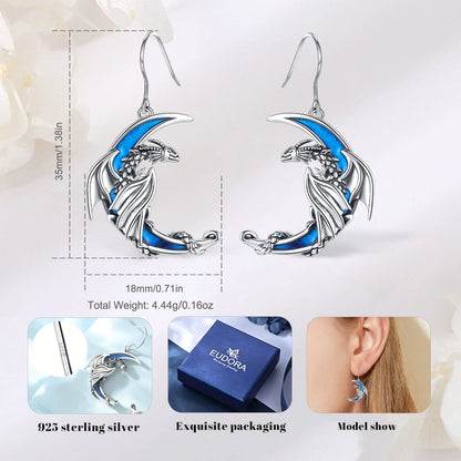 925 Sterling Silver dragon moon Earring