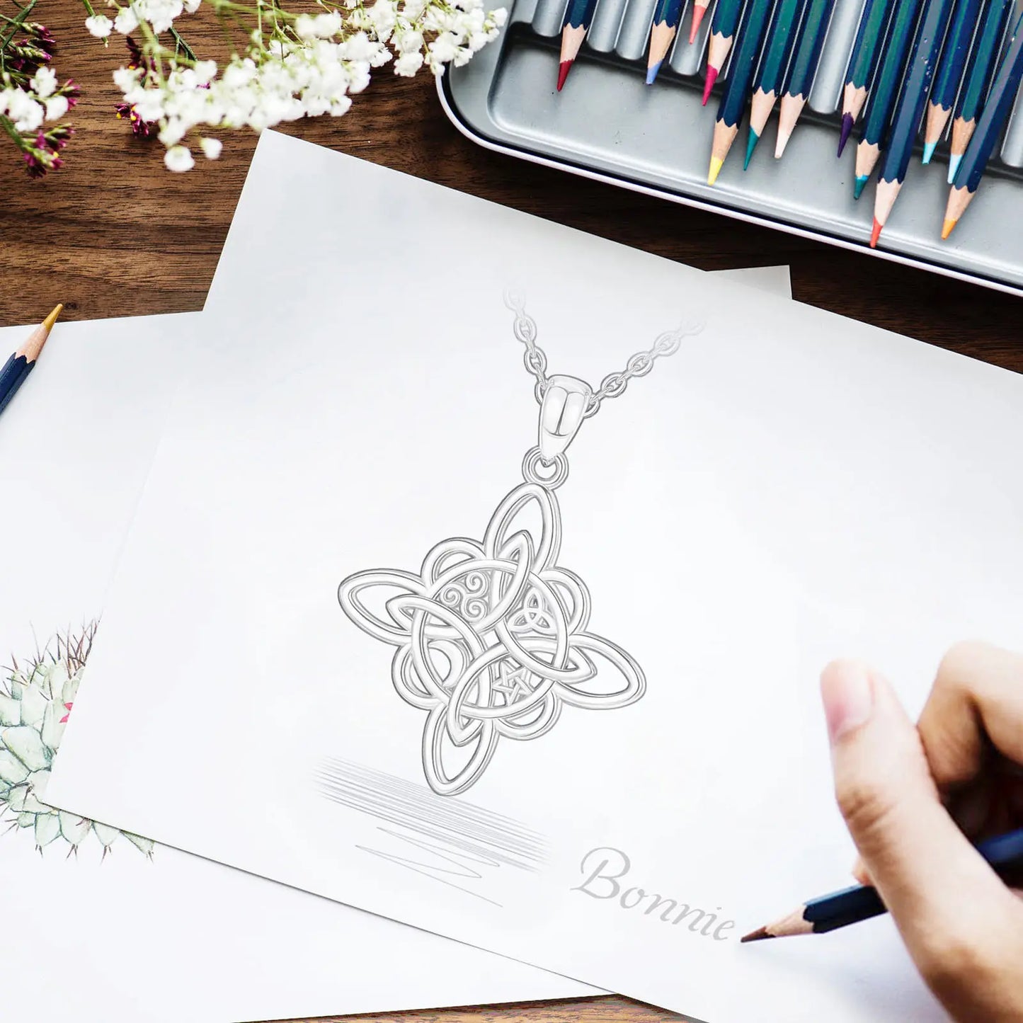 925 Sterling Silver Witch Knot Necklace
