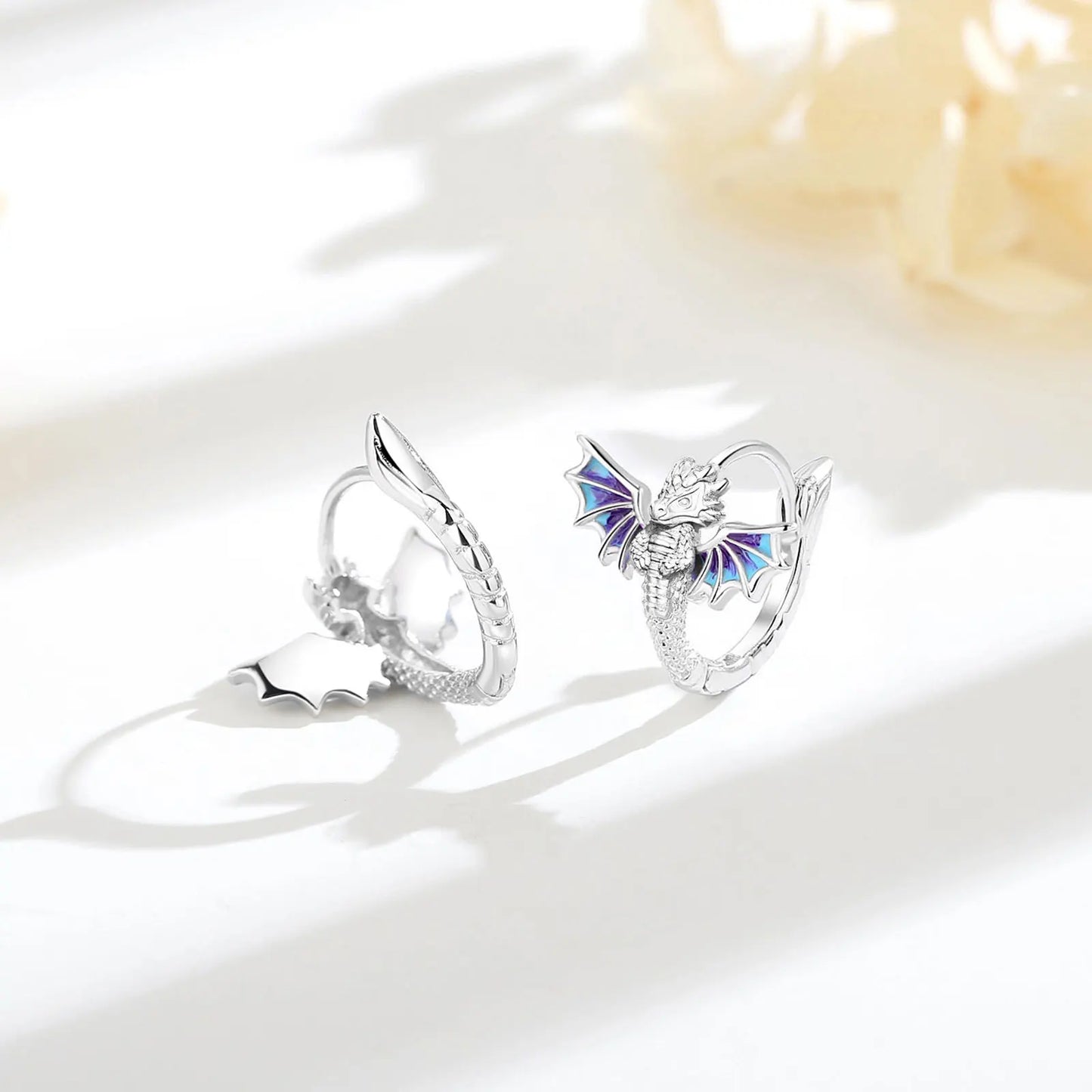 925 Sterling Silver Flying Dragon Hoop Earrings